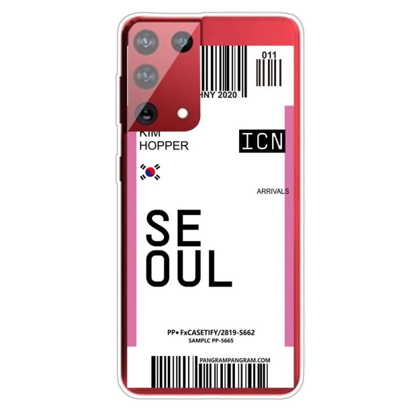 Hoesje Samsung Galaxy S21 Ultra 5G Roze Magenta Instapkaart Naar Seoul