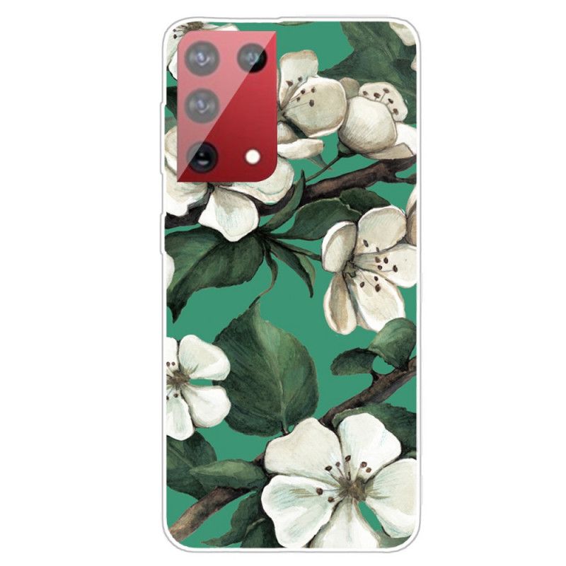 Hoesje Samsung Galaxy S21 Ultra 5G Telefoonhoesje Geschilderde Witte Bloemen