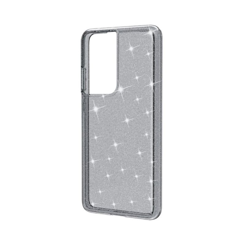 Hoesje Samsung Galaxy S21 Ultra 5G Zilver Zwart Transparante Glitter