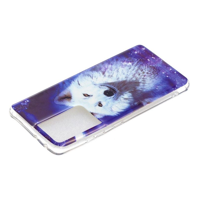 Hoesje voor Samsung Galaxy S21 Ultra 5G Donkerblauw Groen Serie Fluorescerende Wolven