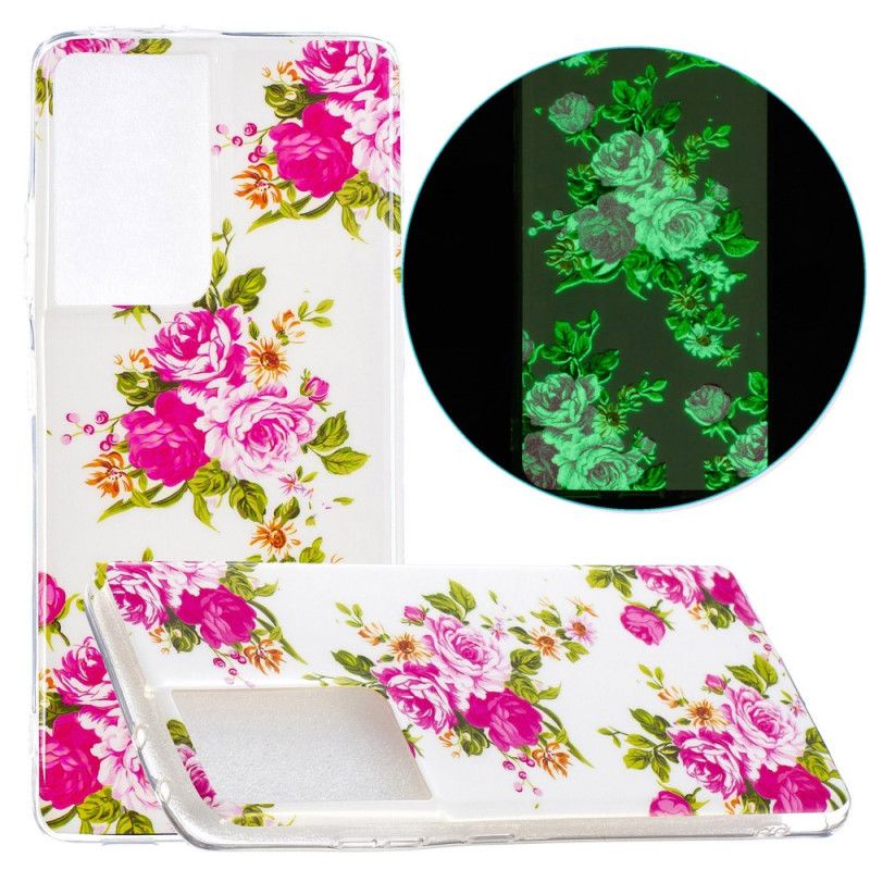 Hoesje voor Samsung Galaxy S21 Ultra 5G Fluorescerende Vrijheidsbloemen