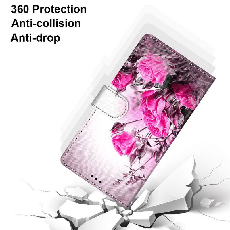 Leren Hoesje Samsung Galaxy S21 Ultra 5G Goud Magenta Magische Bloemen