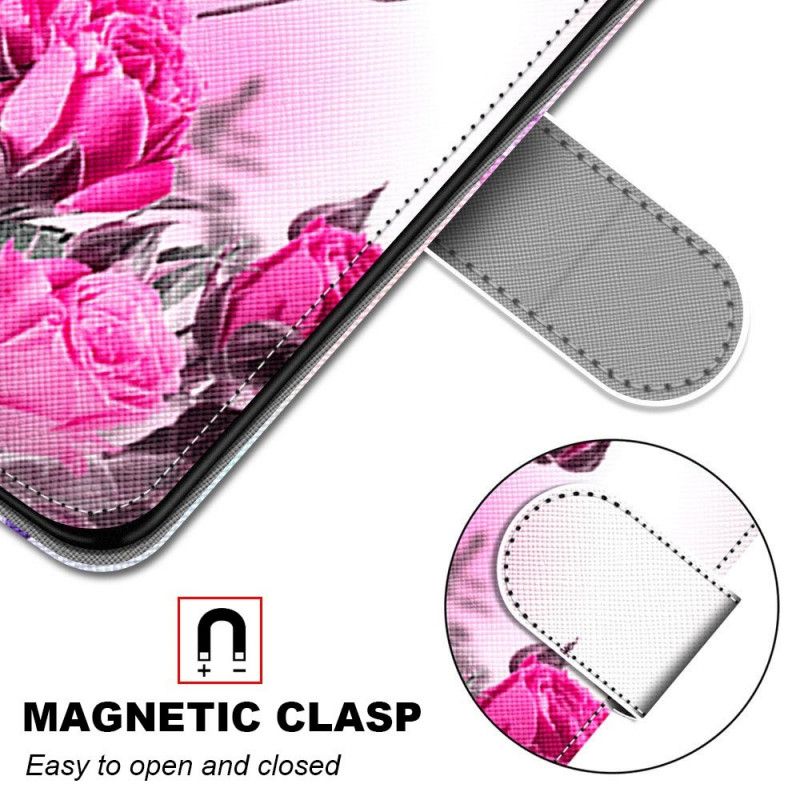 Leren Hoesje Samsung Galaxy S21 Ultra 5G Goud Magenta Magische Bloemen