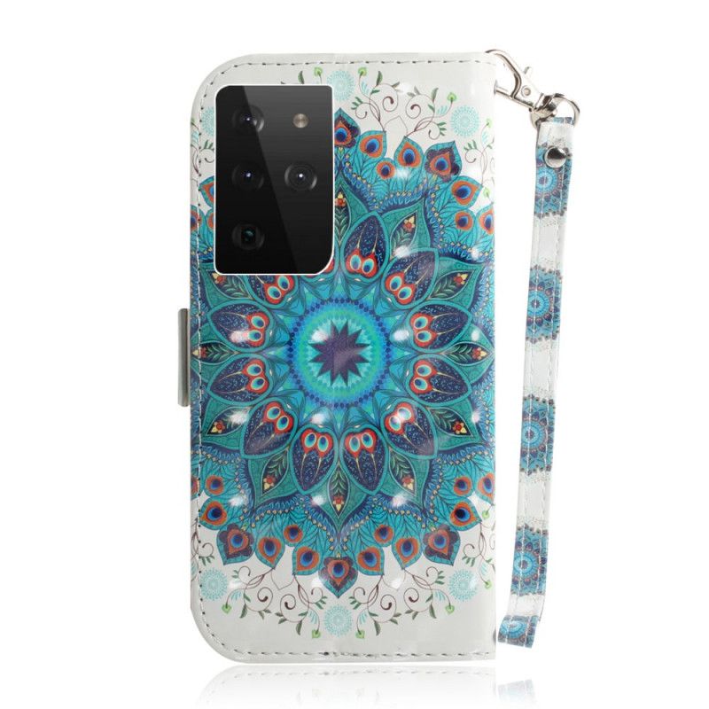 Leren Hoesje Samsung Galaxy S21 Ultra 5G Meesterlijke Mandala Met String