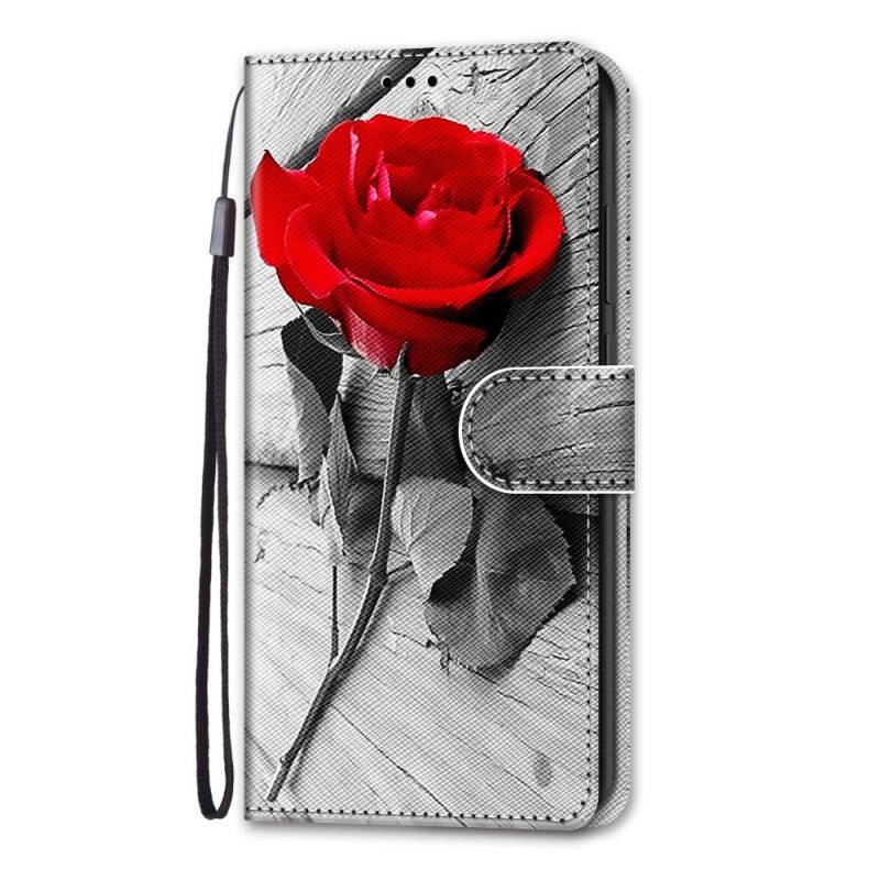 Leren Hoesje voor Samsung Galaxy S21 Ultra 5G Lichtblauw Rood Bloemenwonder