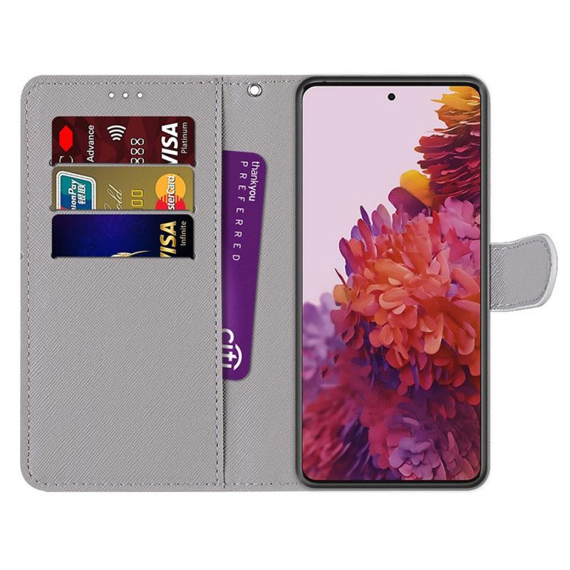 Leren Hoesje voor Samsung Galaxy S21 Ultra 5G Lichtblauw Rood Bloemenwonder