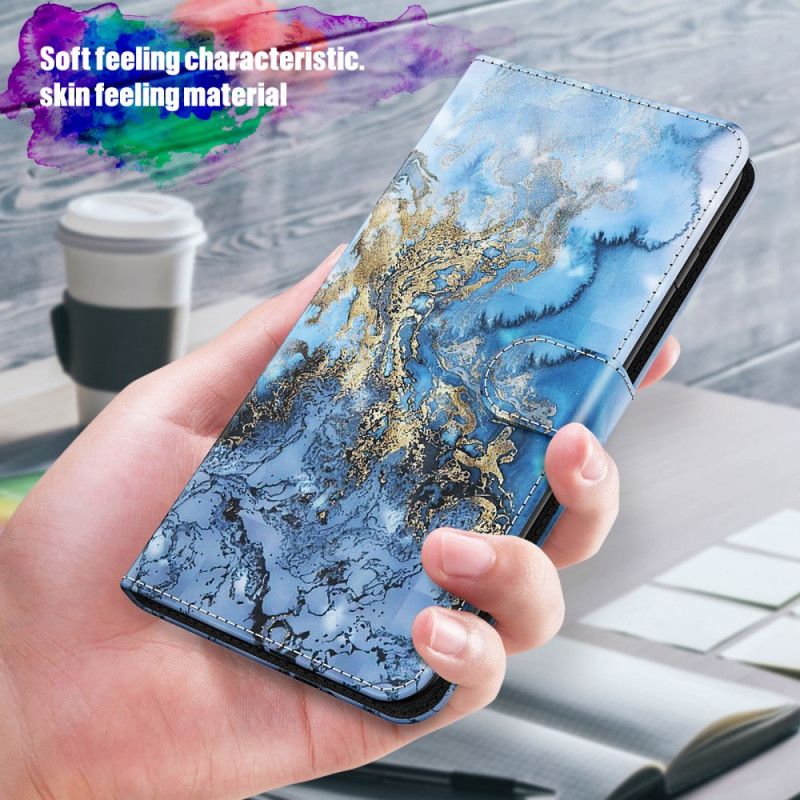 Leren Hoesje voor Samsung Galaxy S21 Ultra 5G Lichtspot Marmer Design Met Strip