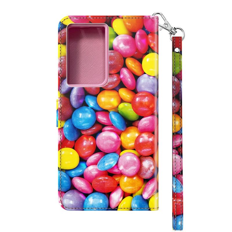 Leren Hoesje voor Samsung Galaxy S21 Ultra 5G Lichtvlek Candy Met Riempje