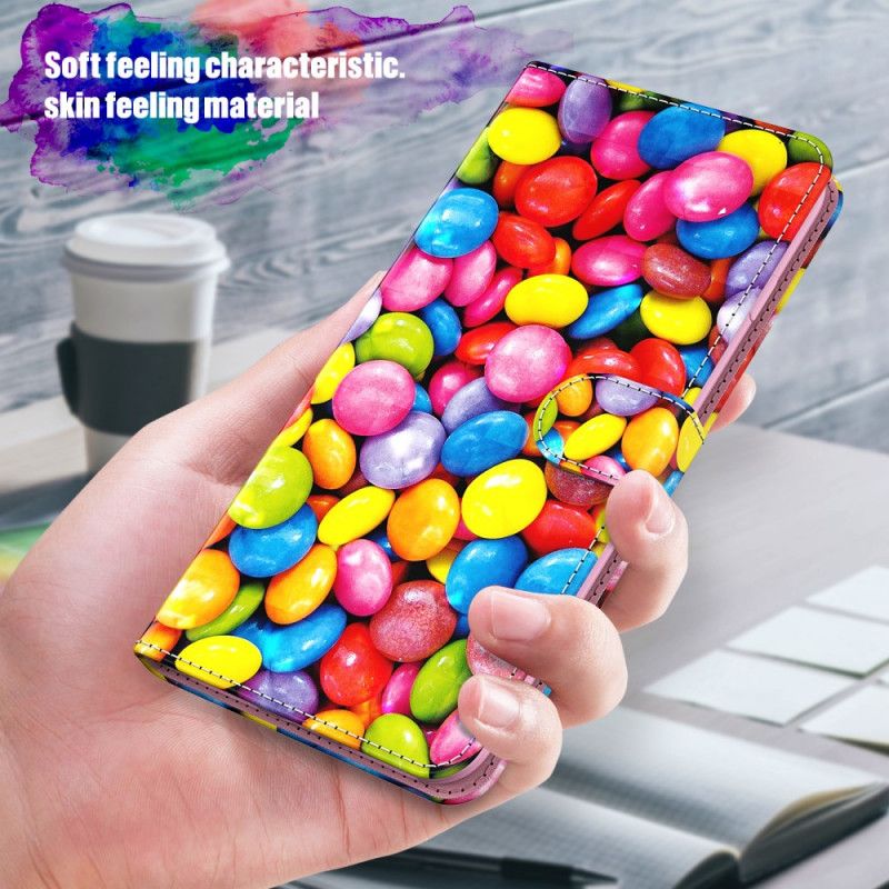 Leren Hoesje voor Samsung Galaxy S21 Ultra 5G Lichtvlek Candy Met Riempje