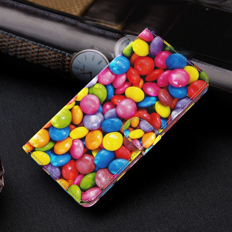 Leren Hoesje voor Samsung Galaxy S21 Ultra 5G Lichtvlek Candy Met Riempje