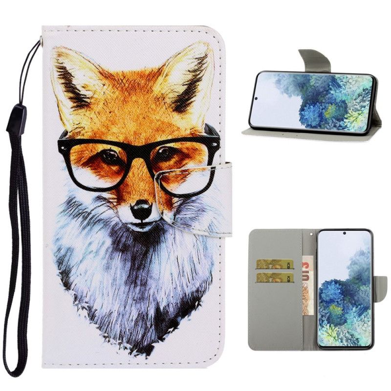 Leren Hoesje voor Samsung Galaxy S21 Ultra 5G Nerd String Vos