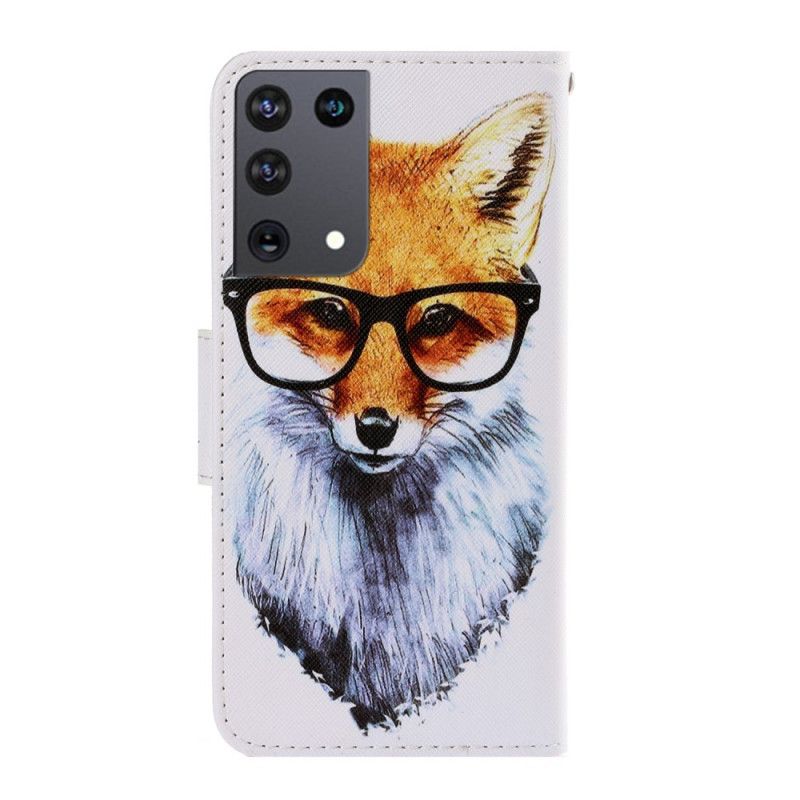 Leren Hoesje voor Samsung Galaxy S21 Ultra 5G Nerd String Vos