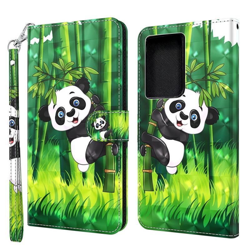 Leren Hoesje voor Samsung Galaxy S21 Ultra 5G Panda En Bamboe