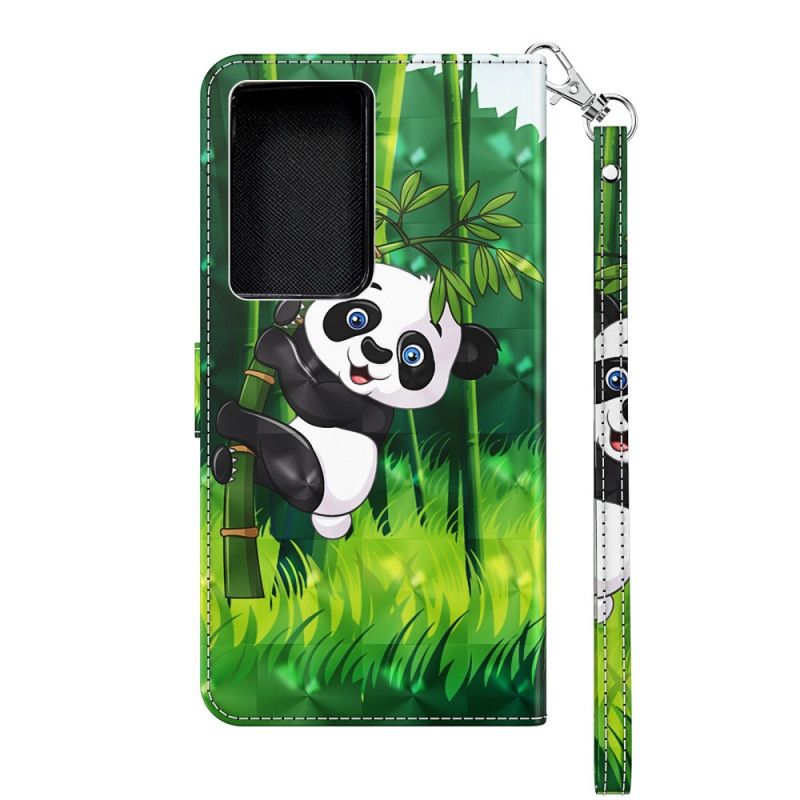 Leren Hoesje voor Samsung Galaxy S21 Ultra 5G Panda En Bamboe