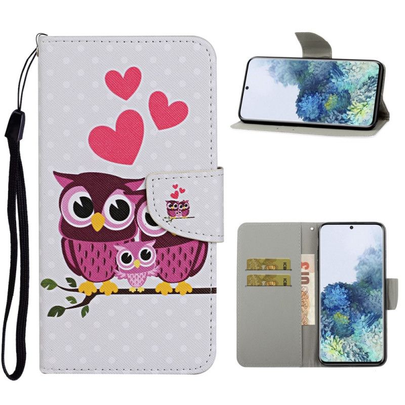 Leren Hoesje voor Samsung Galaxy S21 Ultra 5G Uilenfamilie Met String