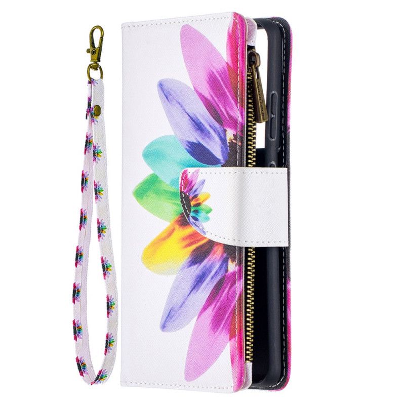 Leren Hoesje voor Samsung Galaxy S21 Ultra 5G Wit Zwart Bloemenzak Met Ritssluiting