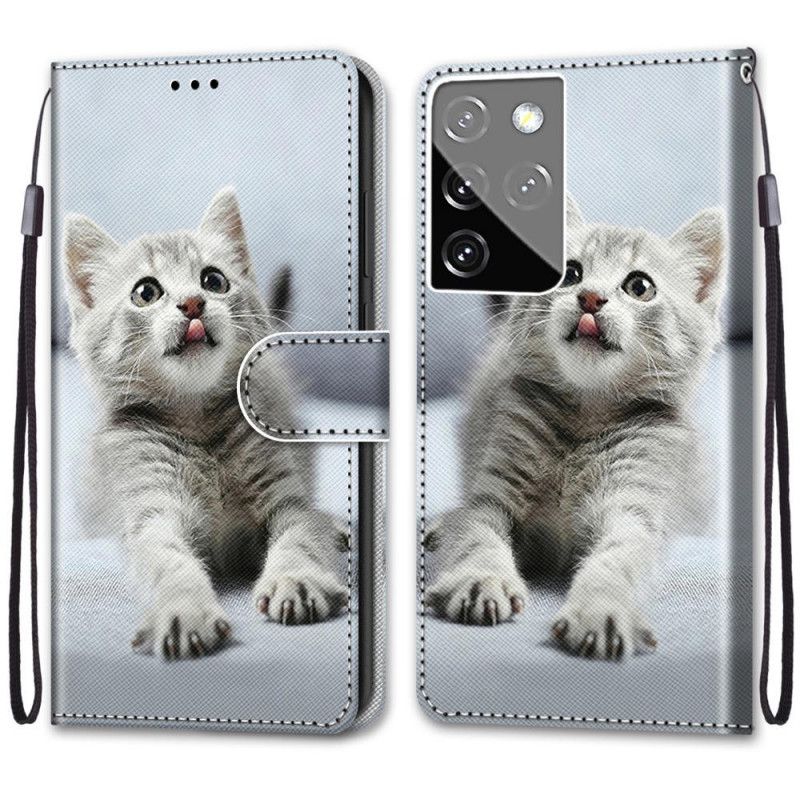 Leren Hoesje voor Samsung Galaxy S21 Ultra 5G Wit Zwart De Mooiste Katten