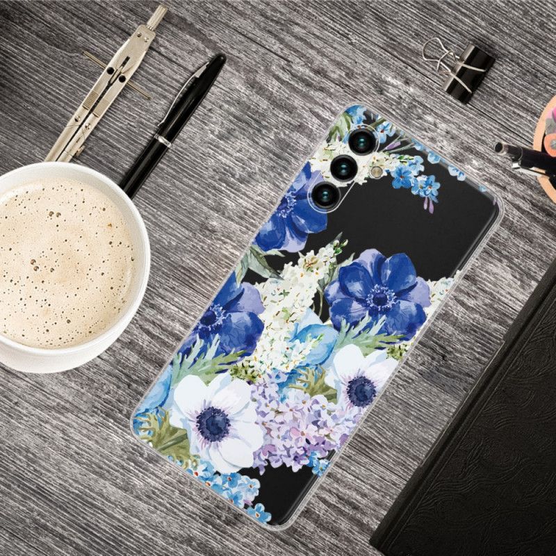 Cover Hoesje Samsung Galaxy A13 5g Telefoonhoesje Blauwe Bloemen Aquarel