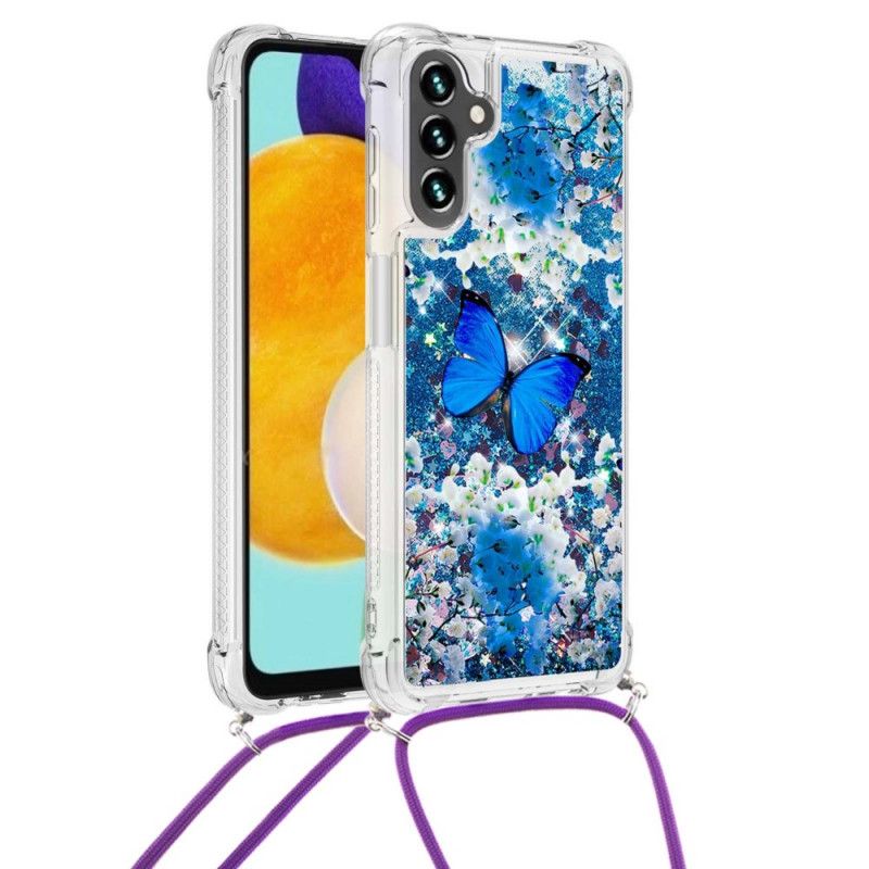 Cover Hoesje Samsung Galaxy A13 5g Telefoonhoesje Vlinder Pailletten Trekkoord