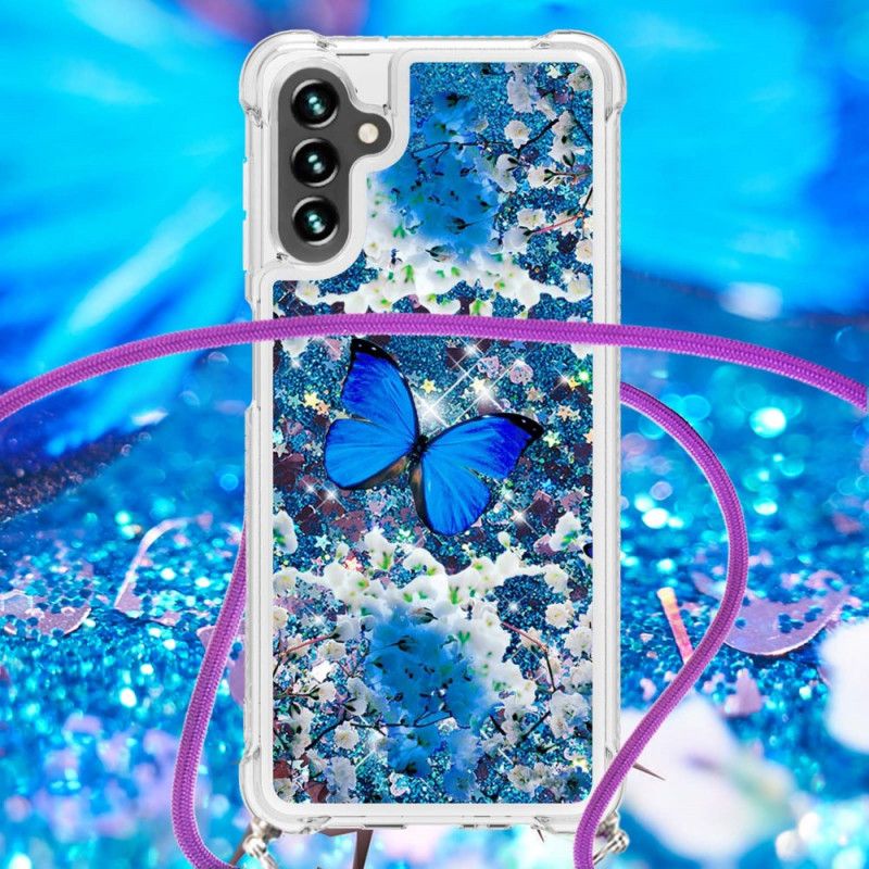 Cover Hoesje Samsung Galaxy A13 5g Telefoonhoesje Vlinder Pailletten Trekkoord