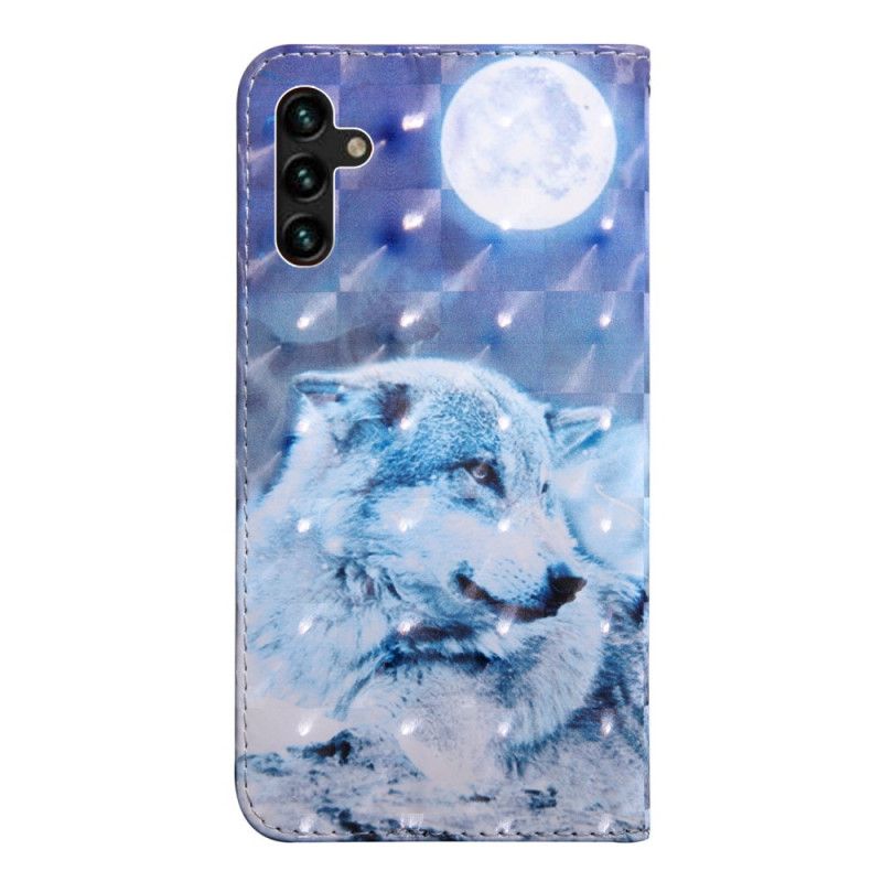 Flip Case Leren Samsung Galaxy A13 5g Maanlicht Wolf