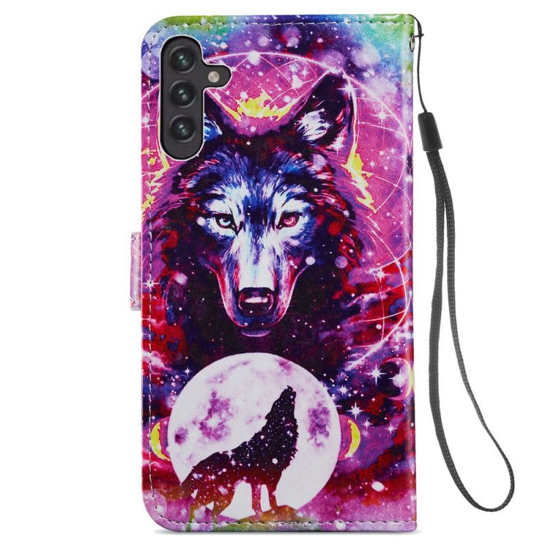 Folio-hoesje Samsung Galaxy A13 5g Telefoonhoesje Prachtige Wolven Met Lanyard