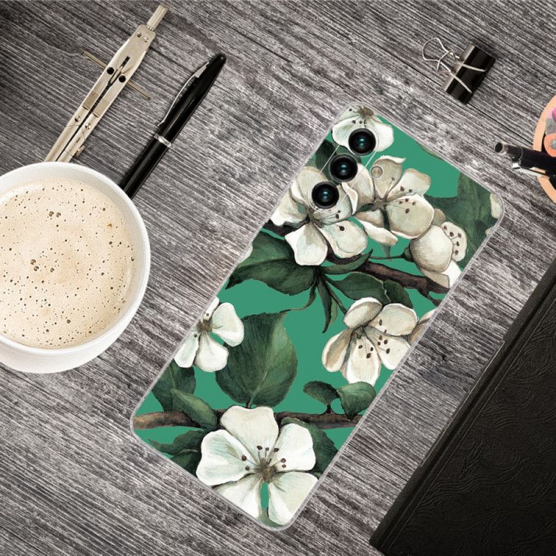 Hoesje Samsung Galaxy A13 5g Geschilderde Witte Bloemen