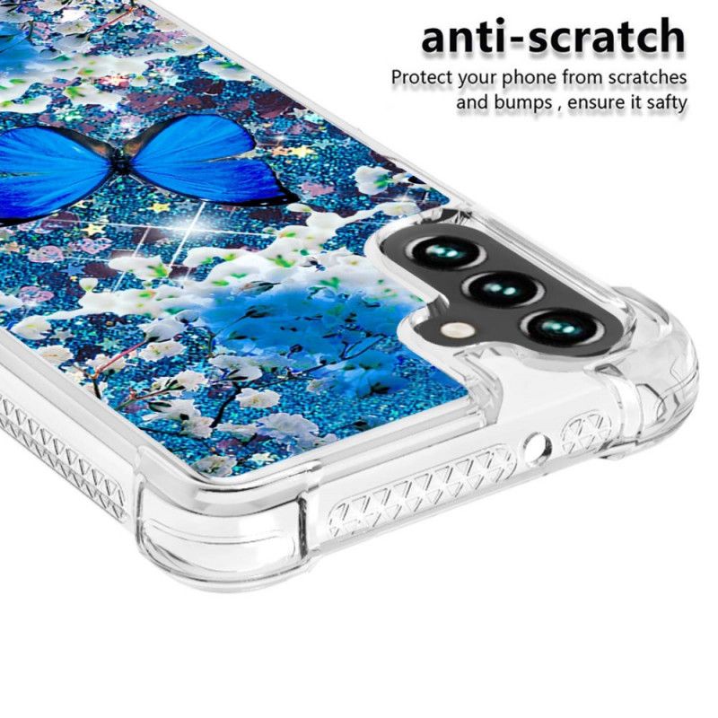 Hoesje Voor Samsung Galaxy A13 5g Blauwe Glittervlinders