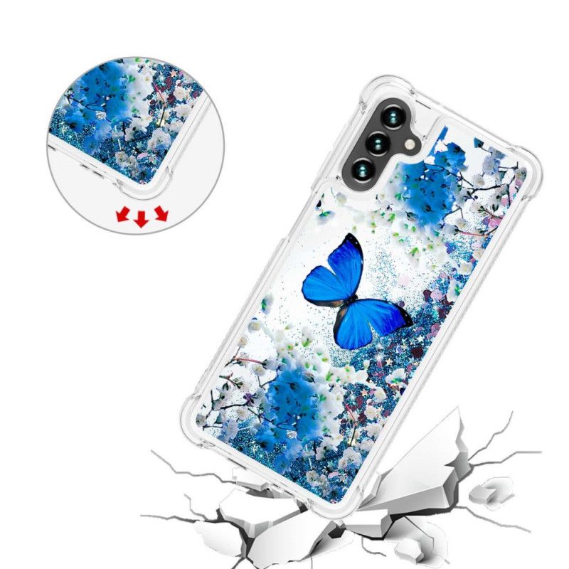 Hoesje Voor Samsung Galaxy A13 5g Blauwe Glittervlinders