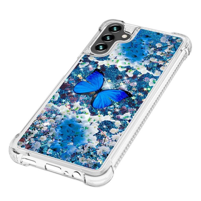 Hoesje Voor Samsung Galaxy A13 5g Blauwe Glittervlinders