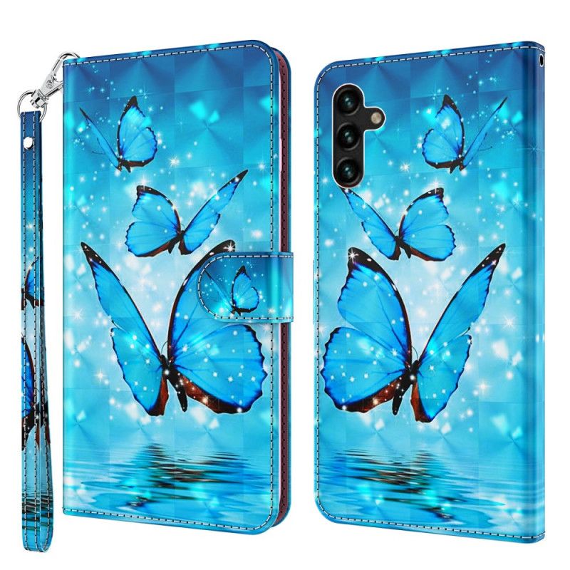 Leren Hoesje Samsung Galaxy A13 5g Vliegende Blauwe Vlinders Bescherming Hoesje