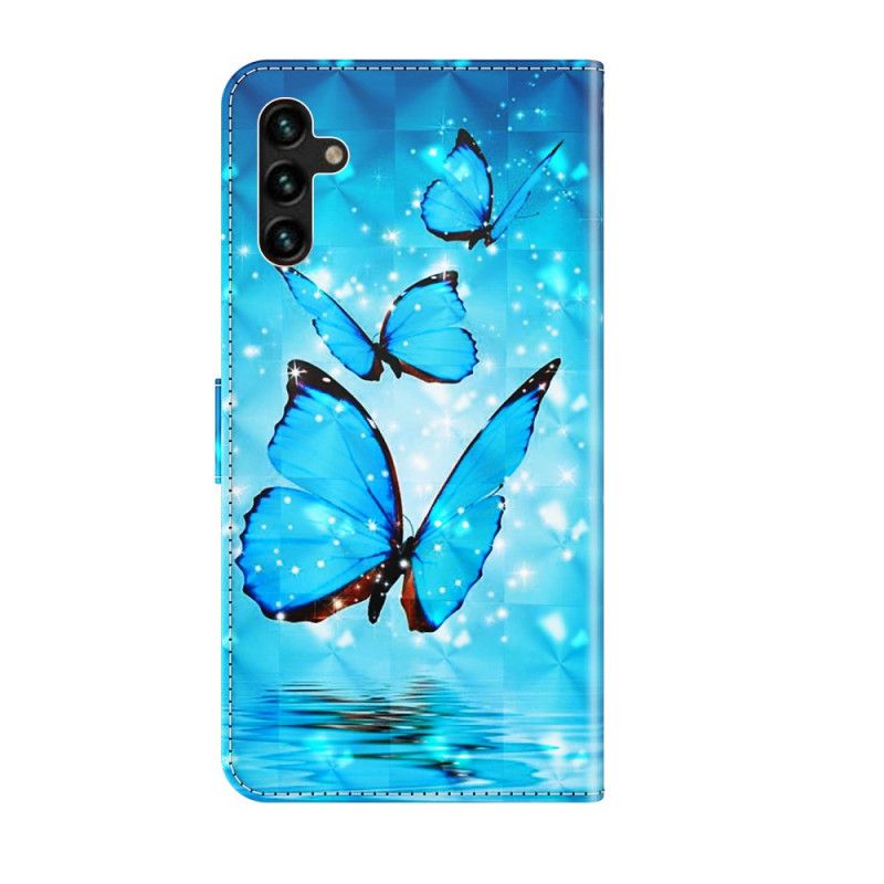 Leren Hoesje Samsung Galaxy A13 5g Vliegende Blauwe Vlinders Bescherming Hoesje