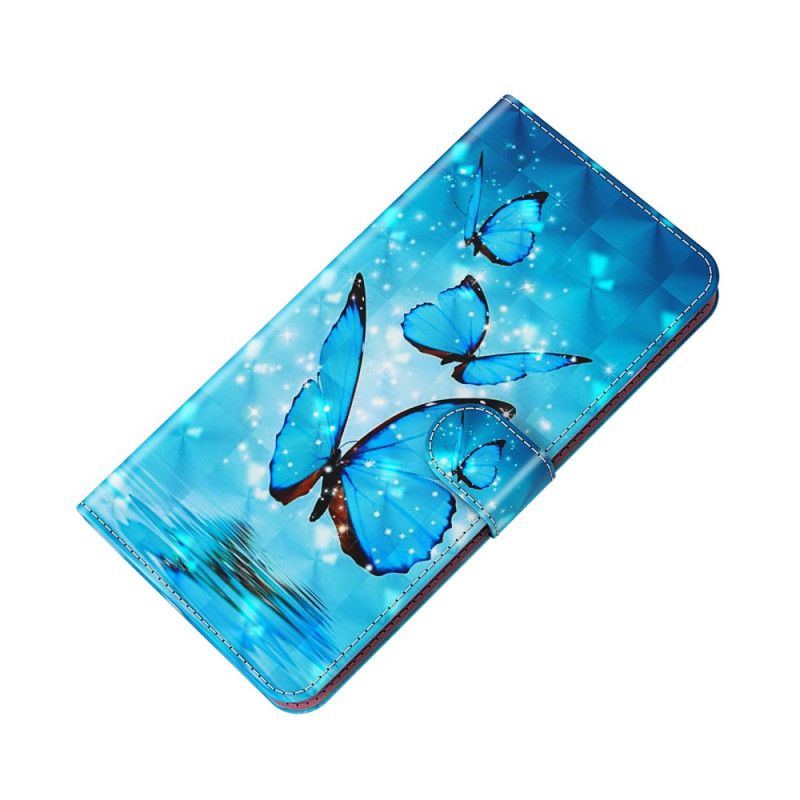 Leren Hoesje Samsung Galaxy A13 5g Vliegende Blauwe Vlinders Bescherming Hoesje