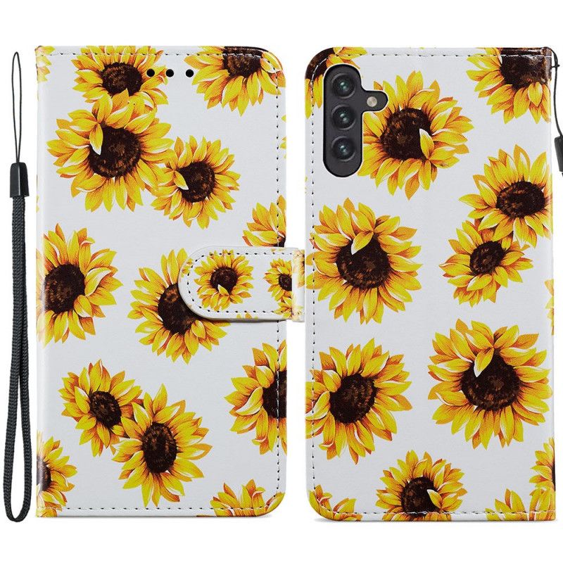 Leren Hoesje Samsung Galaxy A13 5g Zonnebloemen Bescherming Hoesje