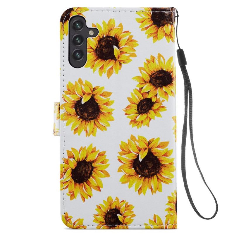 Leren Hoesje Samsung Galaxy A13 5g Zonnebloemen Bescherming Hoesje