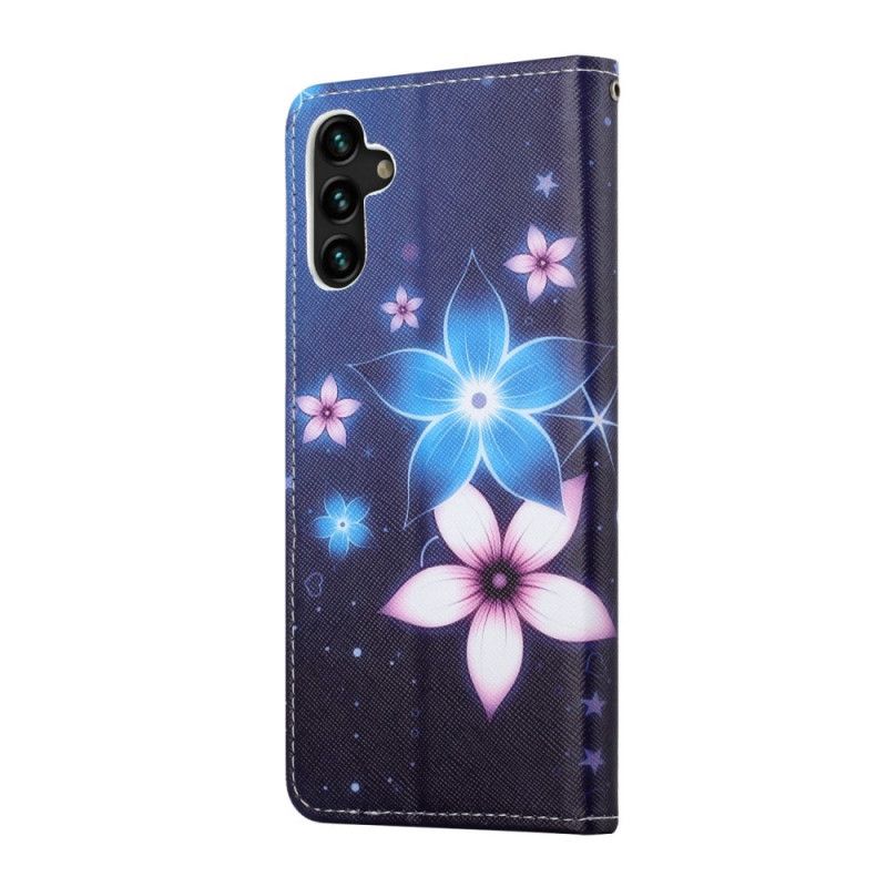 Leren Hoesje Voor Samsung Galaxy A13 5g Maanbloemen Met Riem