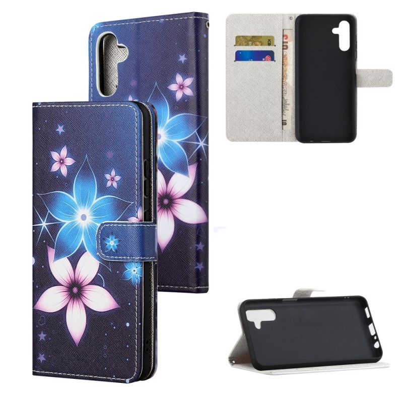 Leren Hoesje Voor Samsung Galaxy A13 5g Maanbloemen Met Riem