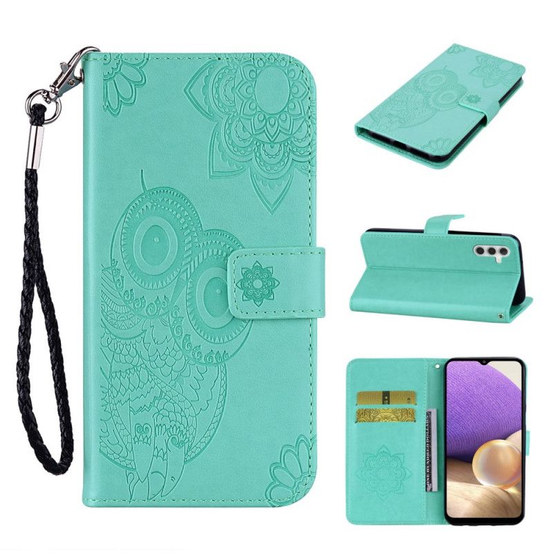 Leren Hoesje Voor Samsung Galaxy A13 5g Uil Mandala En Lanyard