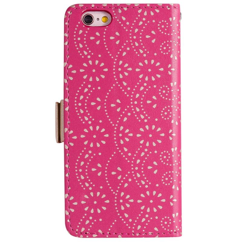 Bescherming Hoesje iPhone 6 / 6S Magenta Zwart Kanten String Portemonnee