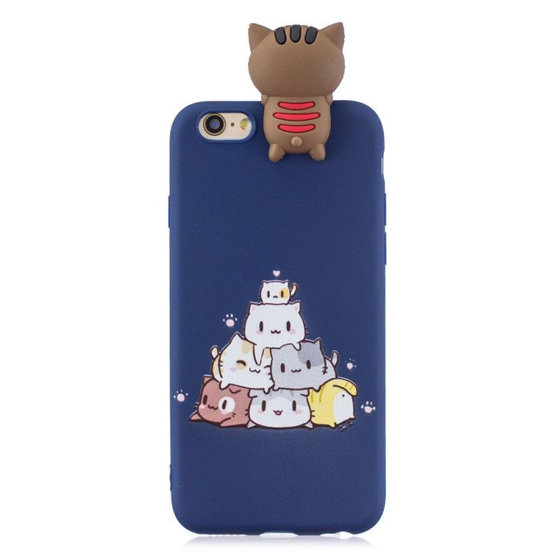 Case Hoesje iPhone 6 / 6S Donkerblauw Wit Telefoonhoesje 3D Katten