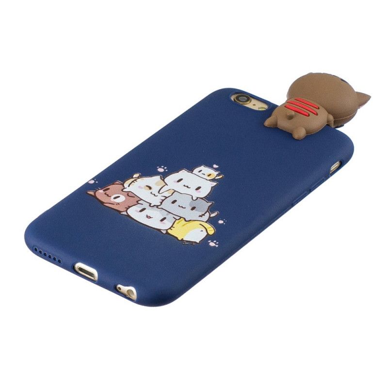 Case Hoesje iPhone 6 / 6S Donkerblauw Wit Telefoonhoesje 3D Katten