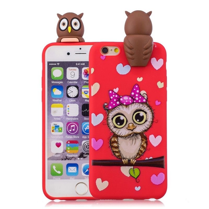 Cover Hoesje iPhone 6 / 6S Donkerblauw Rood Telefoonhoesje 3D Uil