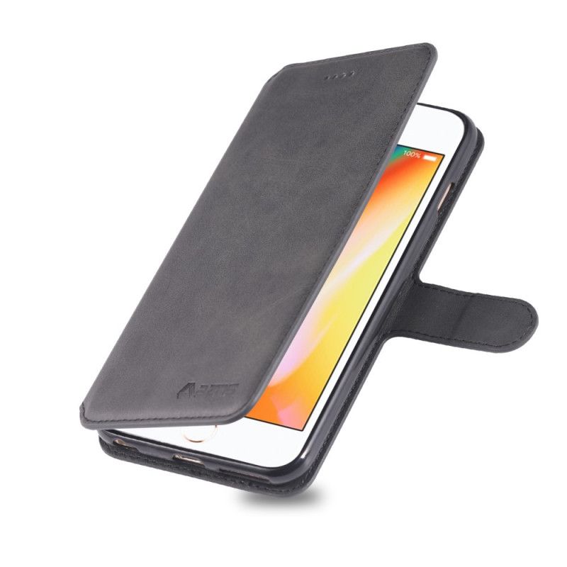 Leren Hoesje voor iPhone 6 / 6S Grijs Zwart Leereffect Azns