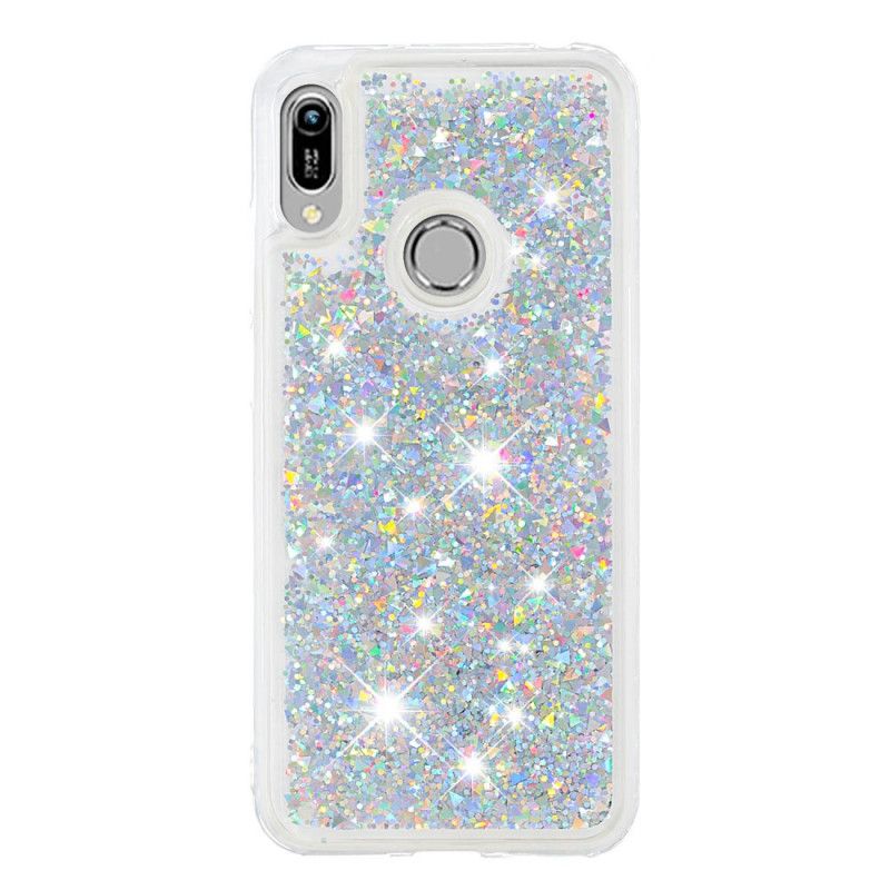 Hoesje Huawei Y6 2019 Paars Lichtblauw Glitterpoeder