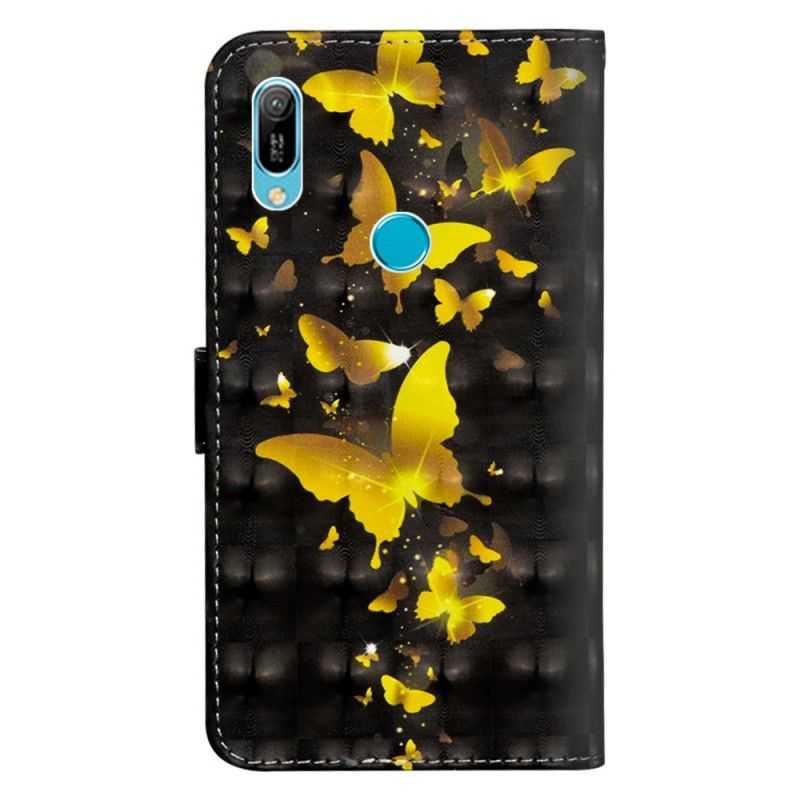 Leren Hoesje Huawei Y6 2019 Gele Vlinders