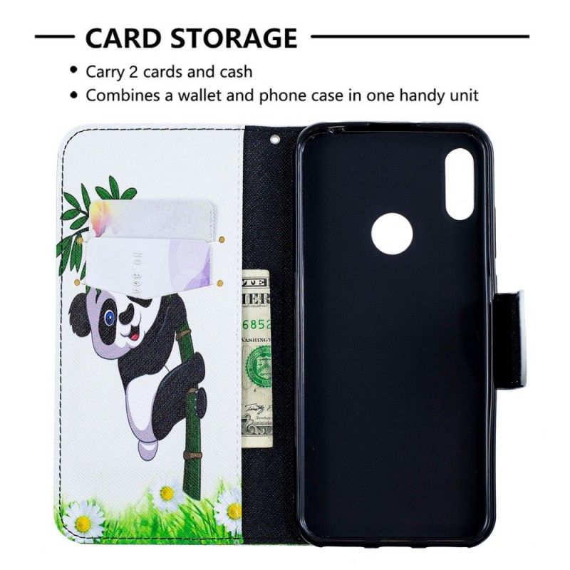 Leren Hoesje Huawei Y6 2019 Telefoonhoesje Panda Op Bamboe