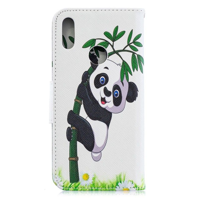 Leren Hoesje Huawei Y6 2019 Telefoonhoesje Panda Op Bamboe