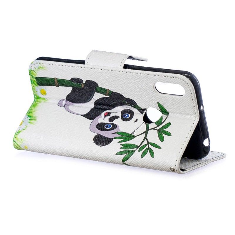 Leren Hoesje Huawei Y6 2019 Telefoonhoesje Panda Op Bamboe