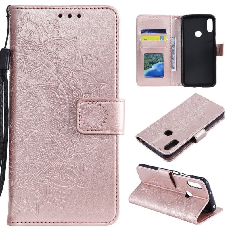 Leren Hoesje voor Huawei Y6 2019 Magenta Grijs Zon Mandala