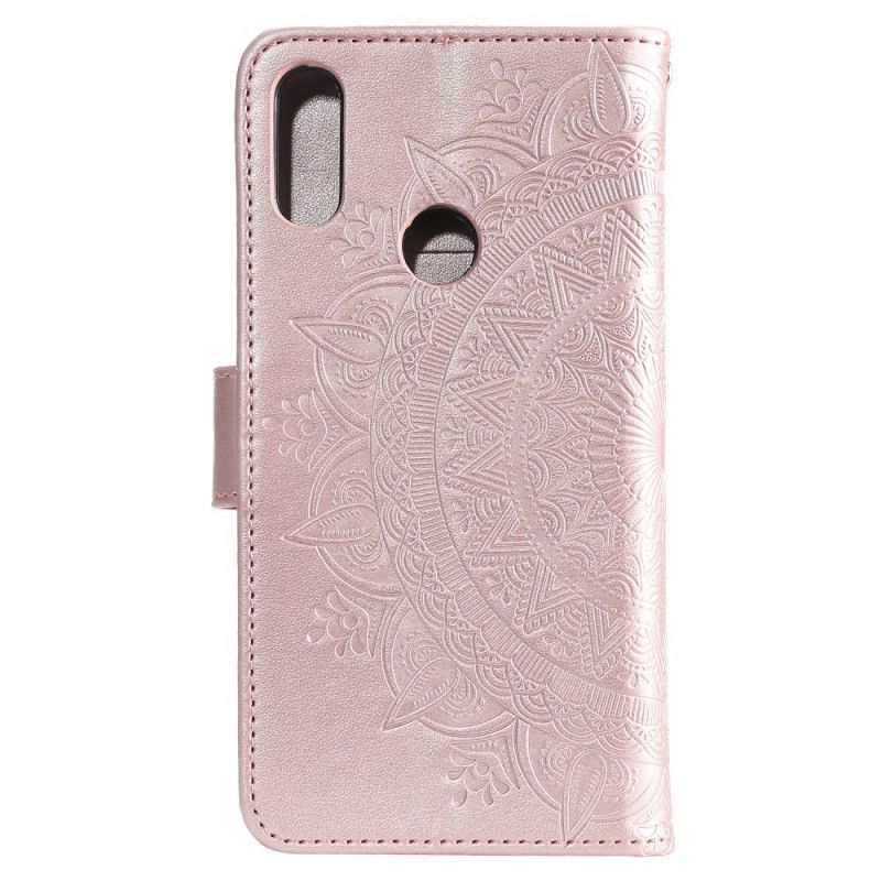 Leren Hoesje voor Huawei Y6 2019 Magenta Grijs Zon Mandala